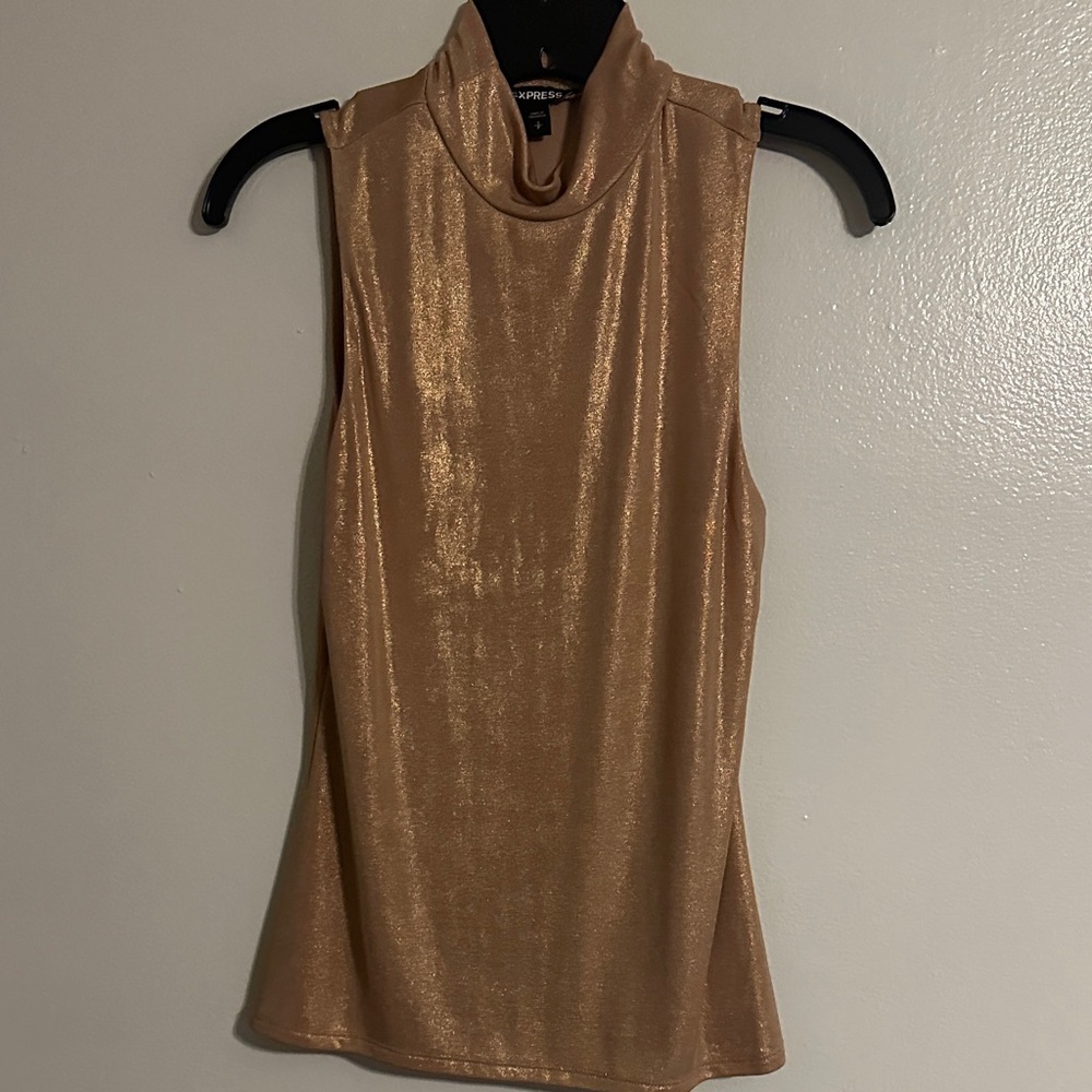 Express Shimmery Gold Sleeveless Mock Neck Tank